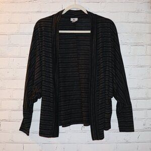 🖤 Worthington Black & Gray Striped Cardigan · Size Large · cozy layers